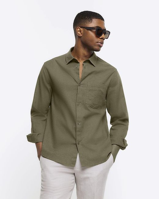 River Island Green Linen Blend Shirt for men