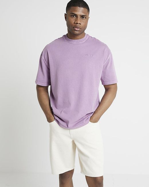 River Island Purple Oversized Fit Embroidered T-shirt for men