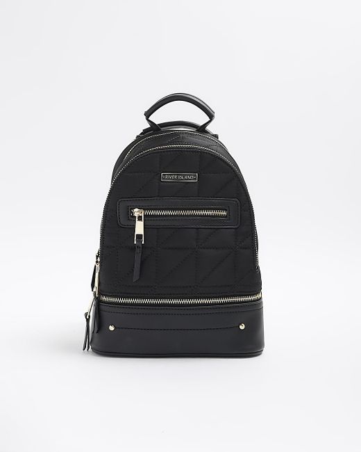 River Island Black Quilted Zip Backpack