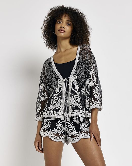 River Island Black Crochet Beach Cardigan in White Lyst UK