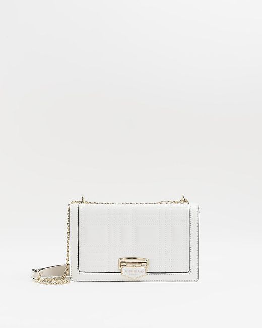 River Island Patent Quilted Shoulder Bag in White | Lyst