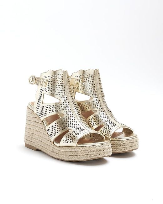 River Island Natural Cut Out Wedge Sandals