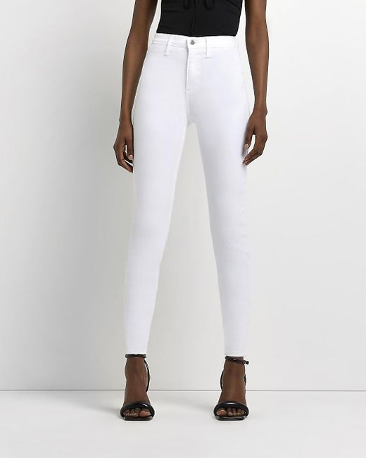 White High Waisted Skinny Jeans | Lyst