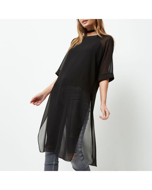 Black Chiffon Side Split Longline 