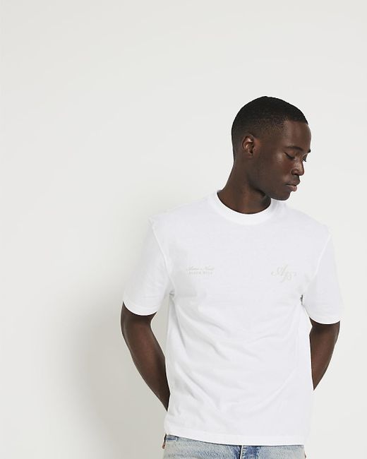 River Island White Circle Graphic T-shirt for men