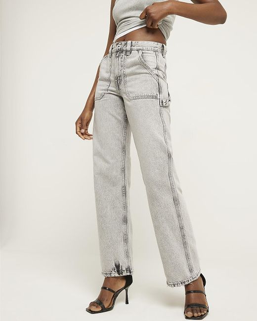 River Island White Relaxed Straight Cargo Jeans