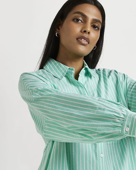 River Island Green Striped Oversized Maxi Shirt Dress | Lyst