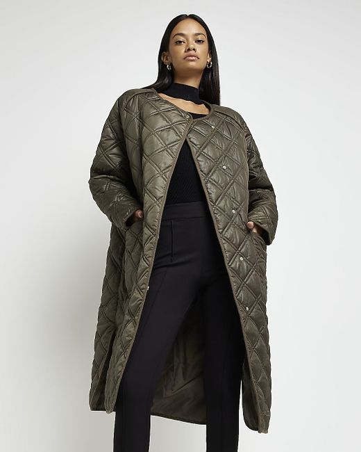 River Island Oversized Longline Puffer Coat in Khaki (Black) Lyst