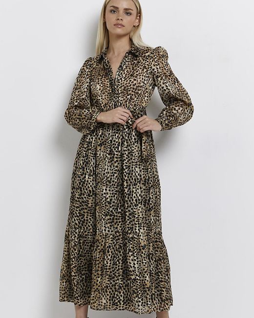 River Island Petite Black Leopard Maxi 