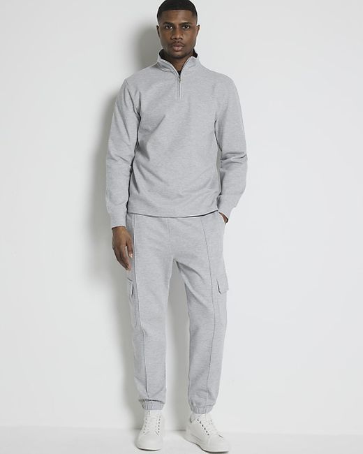 River Island Gray Textured Funnel Sweatshirt for men