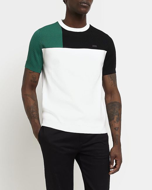 White Slim Fit Colour Block Knitted 