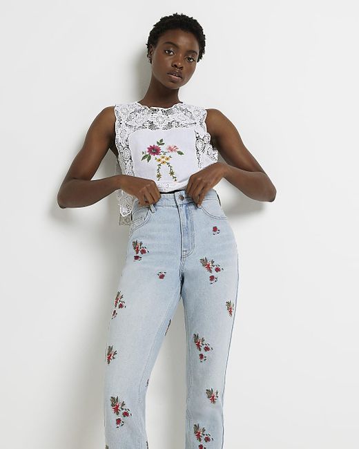 Denim Blue High Waisted Mom Jeans | Lyst