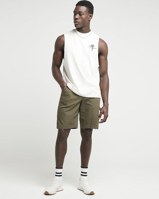 River Island Natural Palm Graphic Print Tank for men