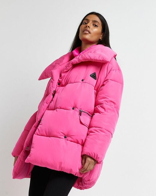 River Island Pink Oversized Puffer Coat | Lyst