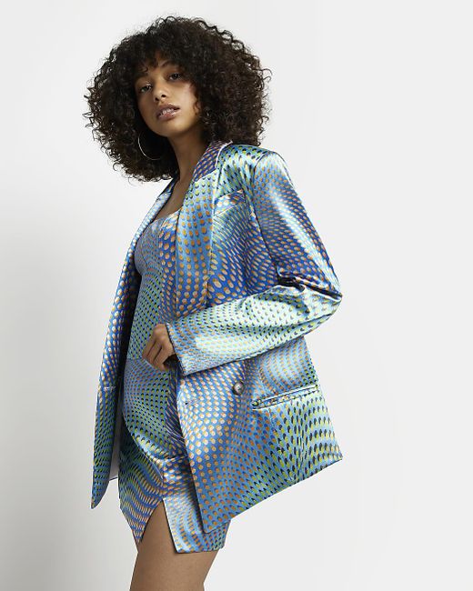 River Island Blue Spot Satin Blazer Lyst UK