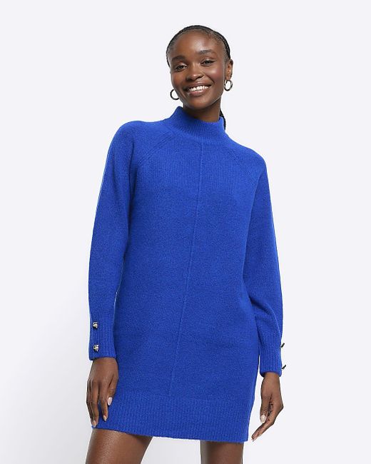 River Island Blue Knitted Cosy Jumper Mini Dress