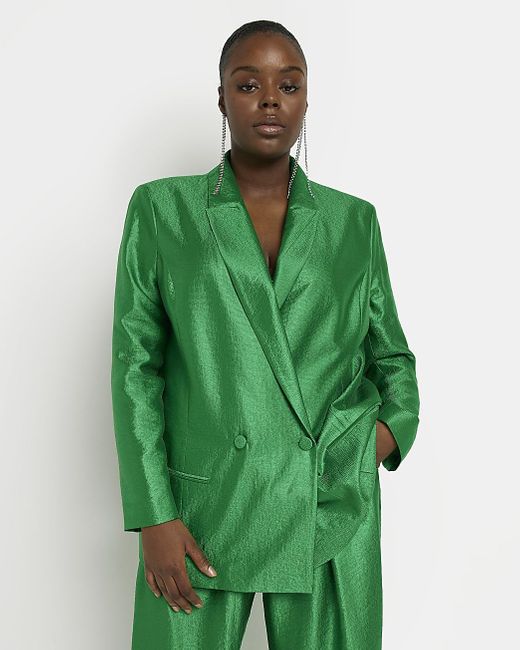 River Island Plus Satin Oversized Blazer in Green Lyst