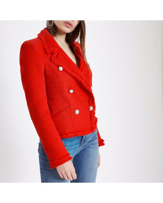 River Island Red Boucle Double-breasted Jacket