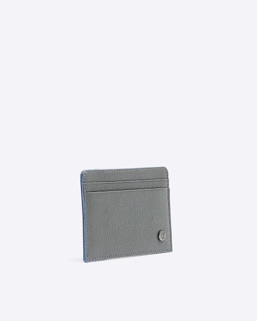 River Island Gray Grey Leather Pebbled Card Holder for men
