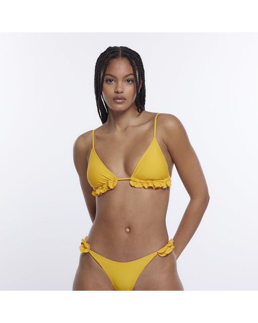 River Island Frill Bikini Top in Orange | Lyst Australia