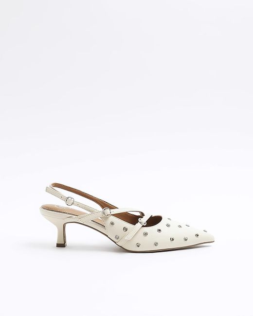 River Island White Eyelet Strappy Heeled Court Shoes