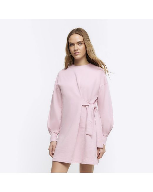 River Island Pink Tie Side Sweatshirt Mini Dress