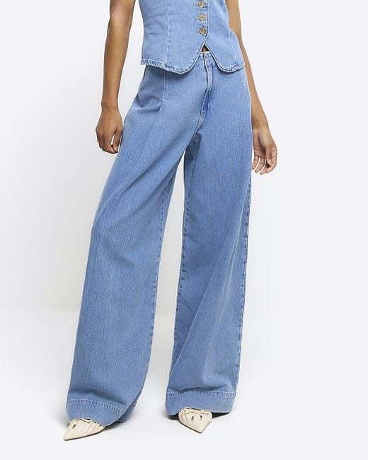 River Island Blue Mid Rise Baggy Jeans