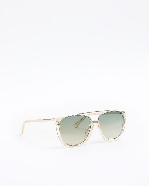 River Island Metallic Rose Gold Aviator Sunglasses for men