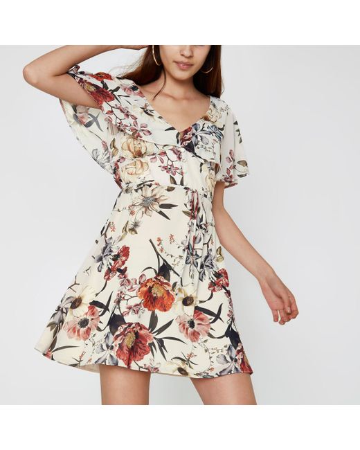Synthetic Floral Print Cape Tea Dress 