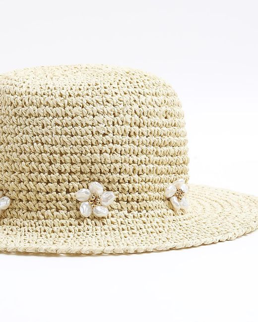 River Island White Straw Bucket Hat