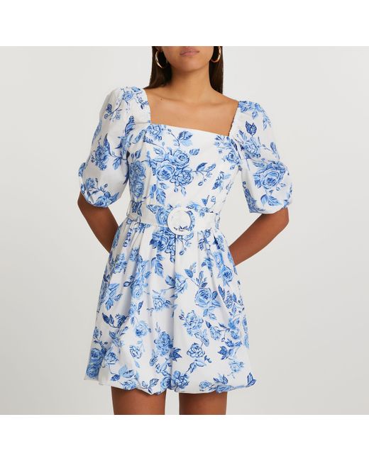 River Island Blue Puff Sleeve Floral 