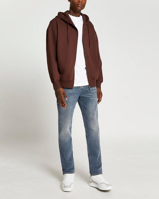 River Island Brown Zip Through Oversized Hoodie for Men | Lyst