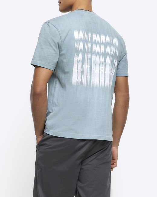 River Island Blue Green Regular Fit Blur Graphic T-shirt for men