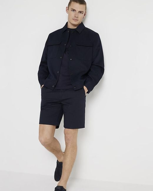 River Island Blue Navy Slim Fit Chino Shorts for men