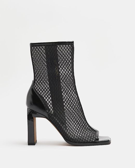 River Island Mesh Heeled Ankle Boots in Black | Lyst