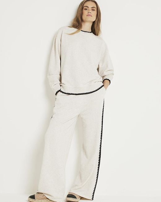 River Island Natural Whipstitch Wide Leg joggers