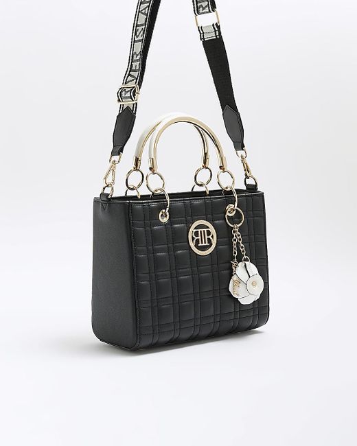 River Island Black Quilted Corsage Tote Bag Lyst