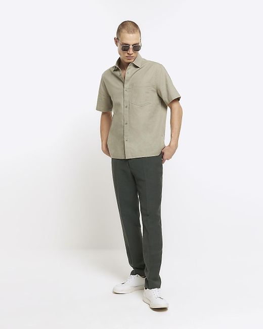 River Island Natural Green Regular Fit Linen Blend Shirt for men