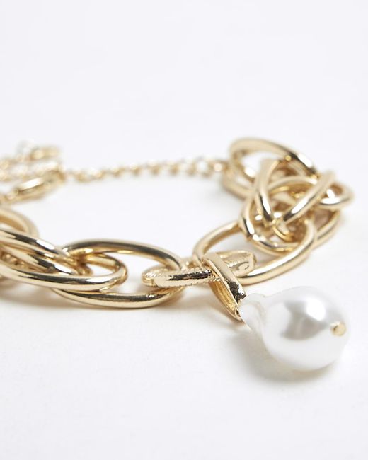 River Island White Gold Colour Chain Pearl Bracelet