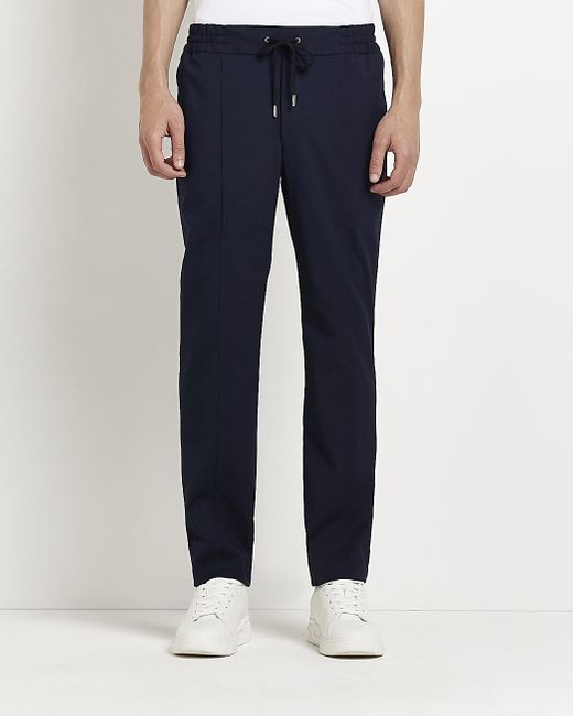 Navy Wide Leg Twill Smart Joggers 