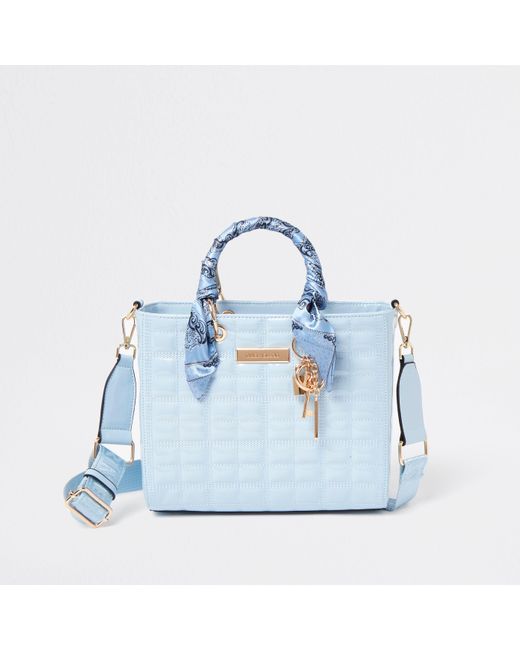River Island Blue Ri Boxy Quilted Tote Bag