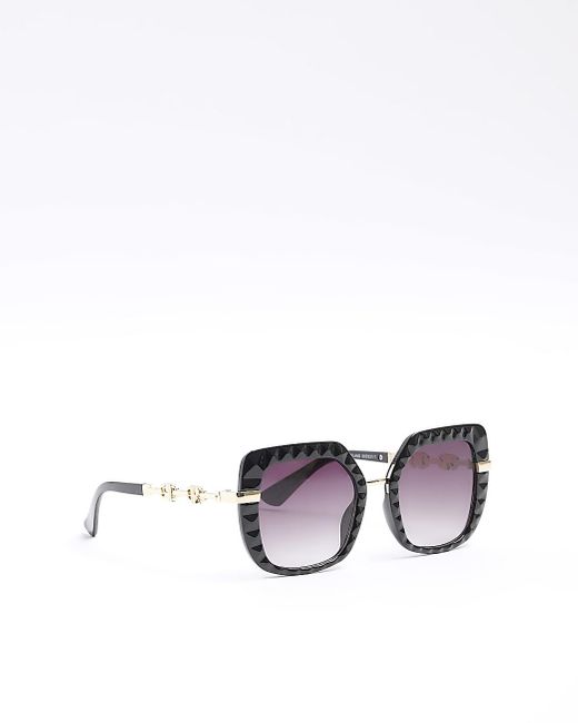 River Island Black Textured Oversized Sunglasses