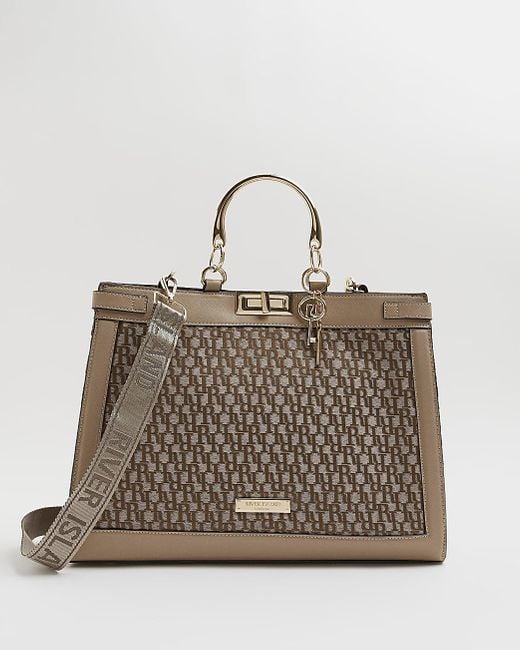 River Island Brown Ri Monogram Jacquard Tote Bag Lyst UK