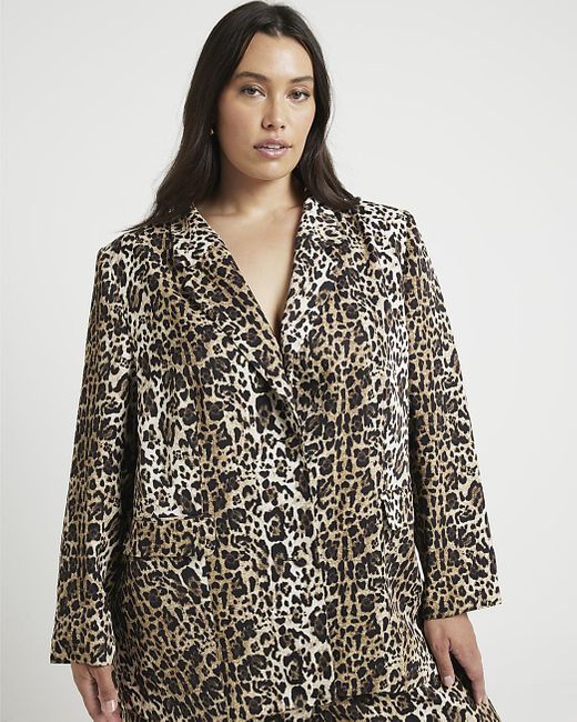 River Island Leopard Print Blazer in Brown Lyst UK