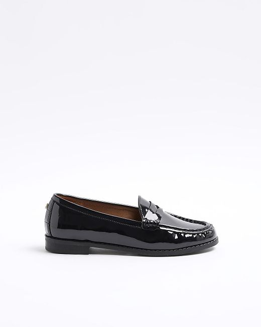 River Island White Black Patent Loafers