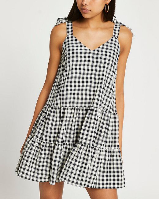 Gingham Tie Strap Smock Dress 