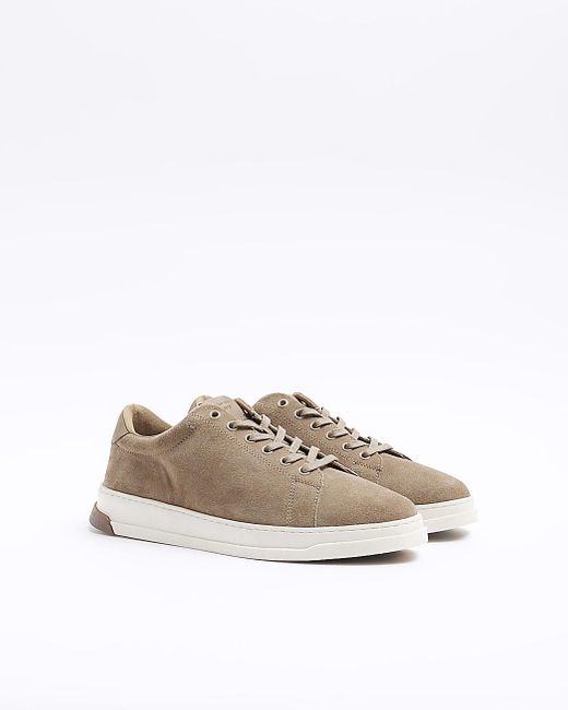 River Island White Beige Suede Trainers for men