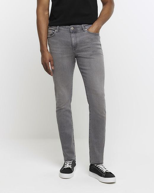 River Island Gray Grey Skinny Fit Jeans for men