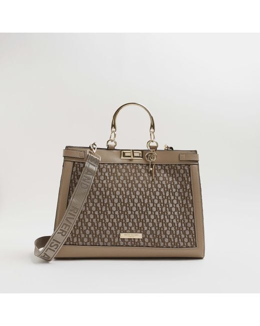 River Island Brown Ri Monogram Jacquard Tote Bag Lyst UK