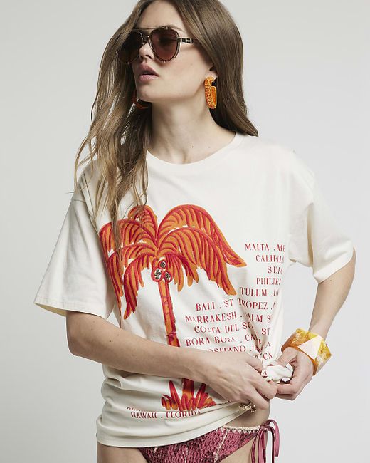 River Island Red Cream Palm Tree T-shirt